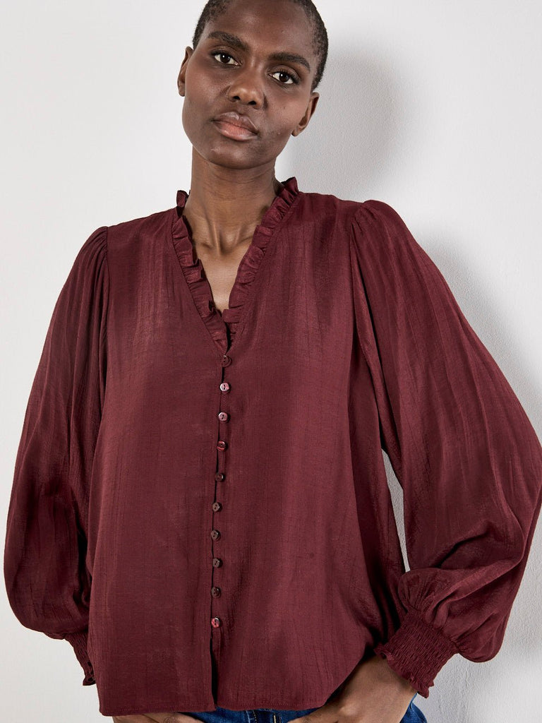 Ruffle V - Neck Button Up Top - MISRED