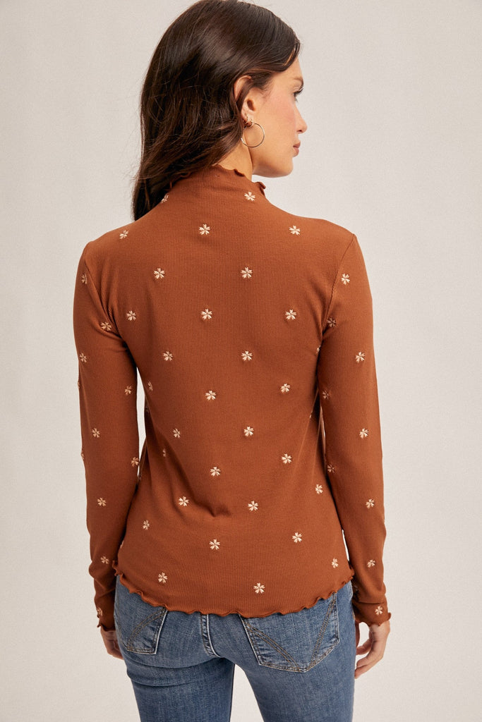 Rust Floral Mock Neck Top - MISRED