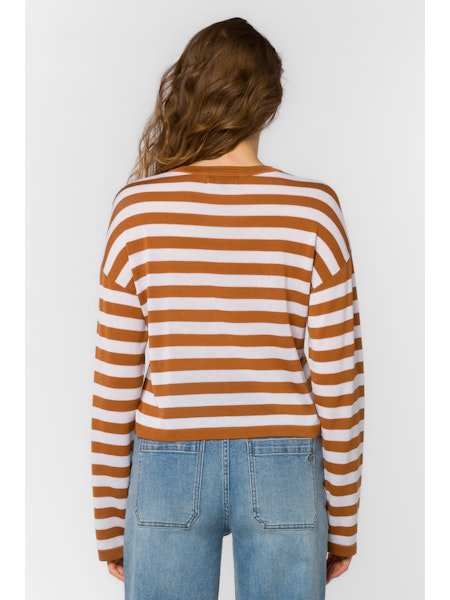 Rust & White Striped Cropped Long Sleeve - MISRED