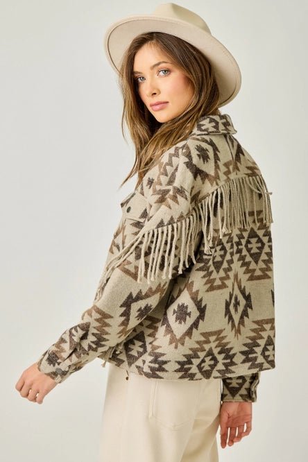 Sand Aztec Fringe Jacket - MISRED