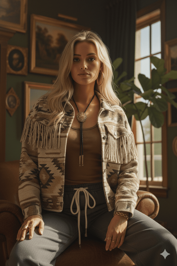 Sand Aztec Fringe Jacket - MISRED