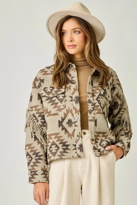 Sand Aztec Fringe Jacket - MISRED