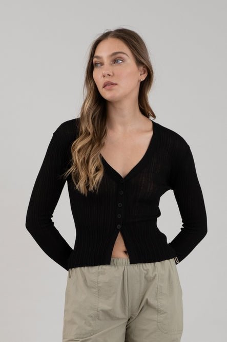 Semi Sheer Button Front Cardigan - MISRED
