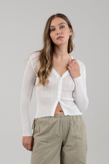 Semi Sheer Button Front Cardigan - MISRED