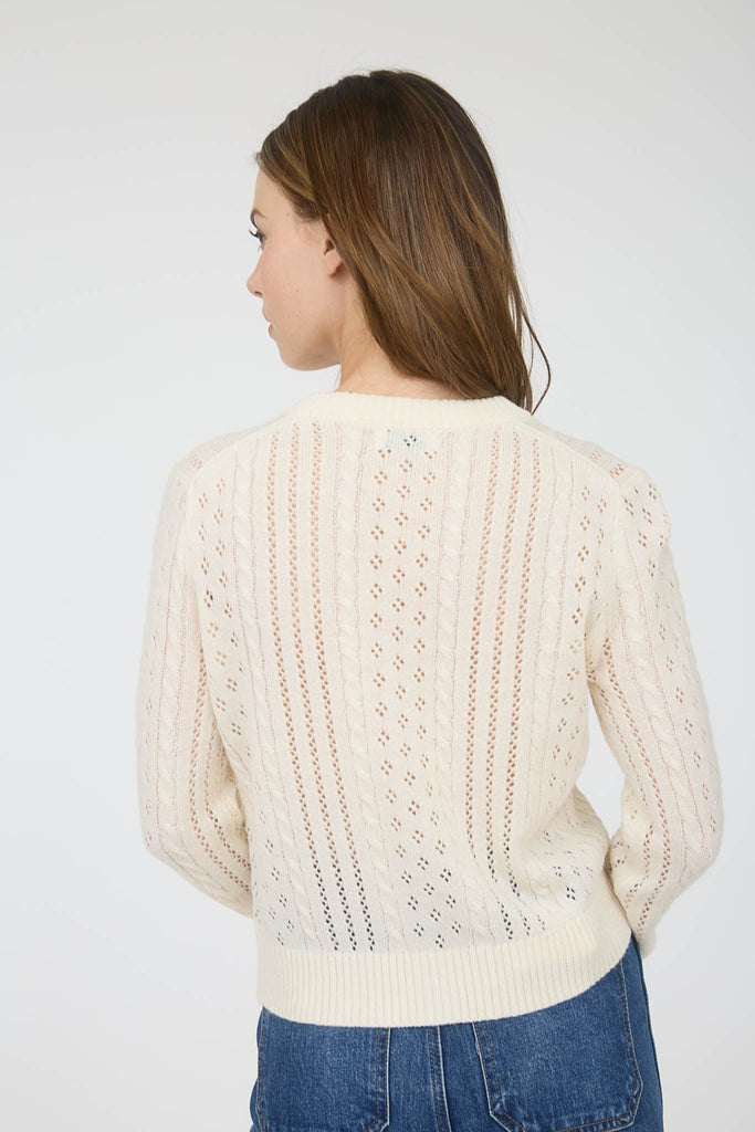 Sheer Cable Knit Cream Cardigan - MISRED