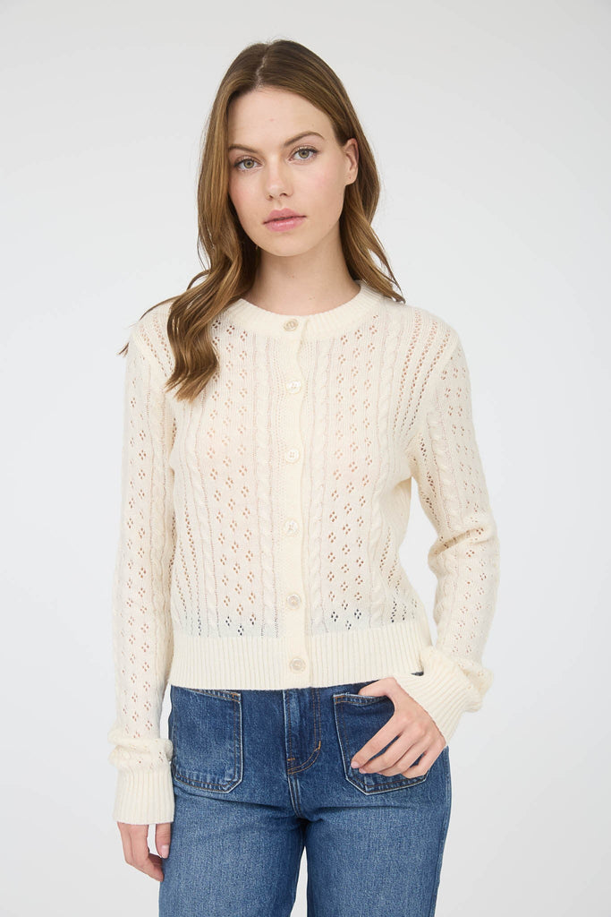 Sheer Cable Knit Cream Cardigan - MISRED