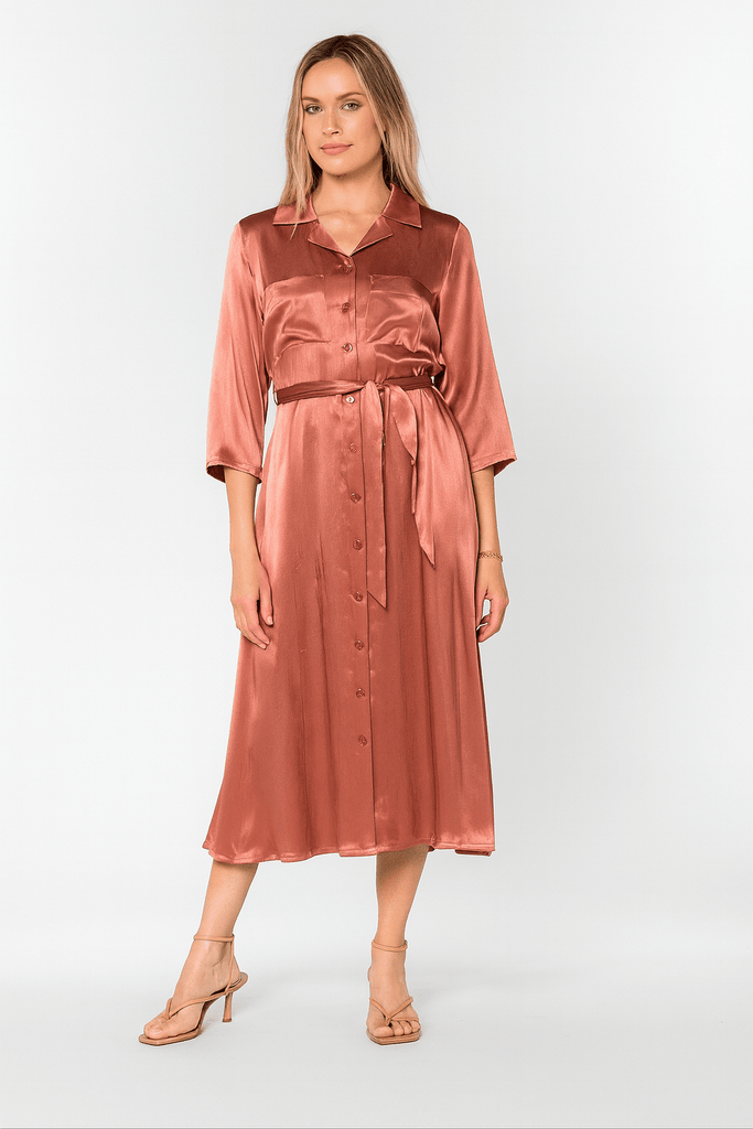 Silk button - front shirt dress with a self - tie waist - MISRED