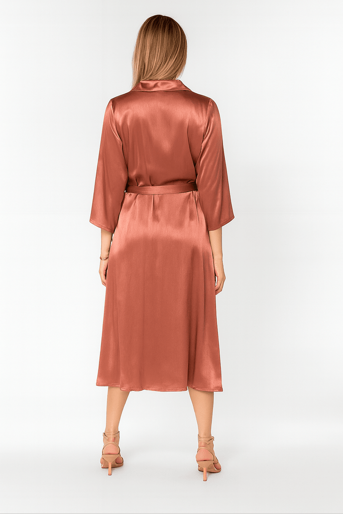 Silk Button Up Dress with a Self - Tie Waist - MISRED