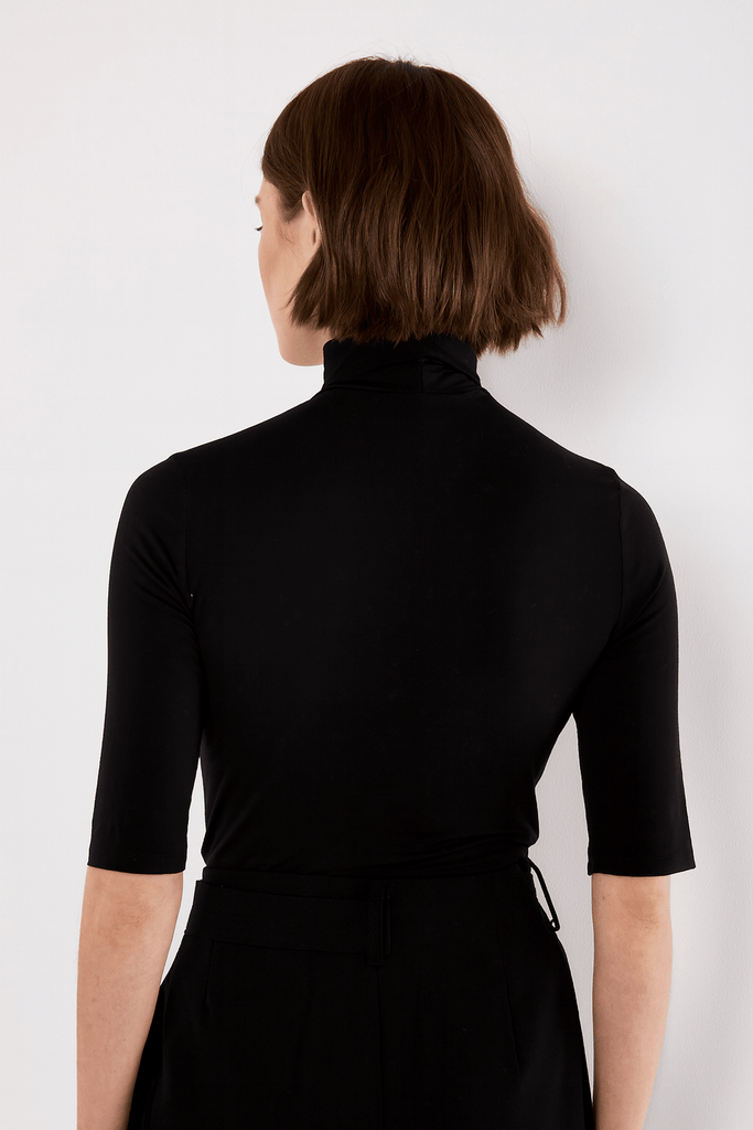 Sleek Black Mock Neck Top - MISRED