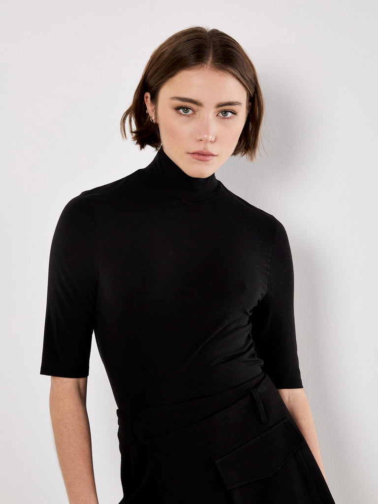 Sleek Black Mock Neck Top - MISRED