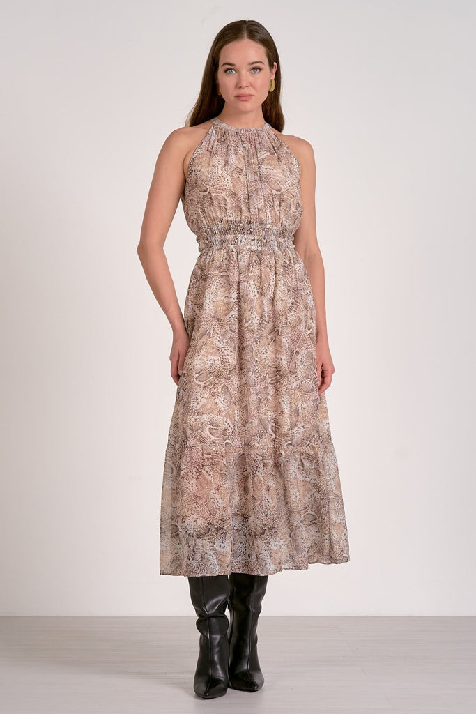 Snake Print Halter Midi Dress - MISRED