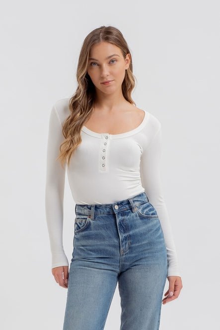 Snap Button Long Sleeve Hanley Top - MISRED