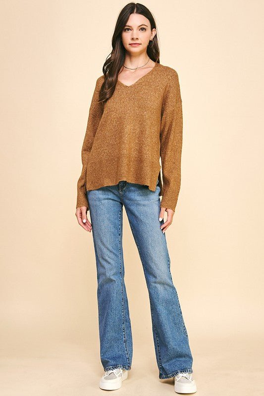 Soft V - Neck Oversized Cozy Sweater - MISRED