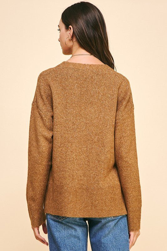 Soft V - Neck Oversized Cozy Sweater - MISRED