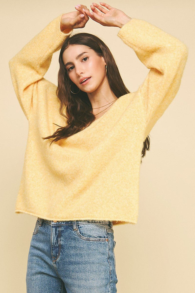 Soft V - Neck Yellow Sweater - MISRED