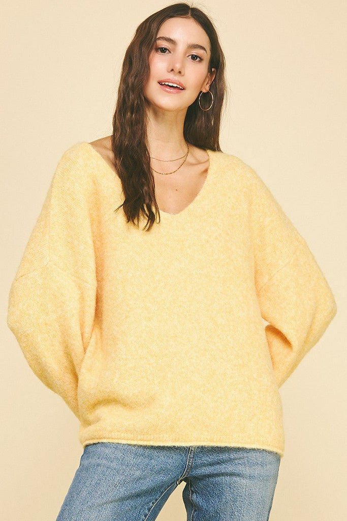 Soft V - Neck Yellow Sweater - MISRED