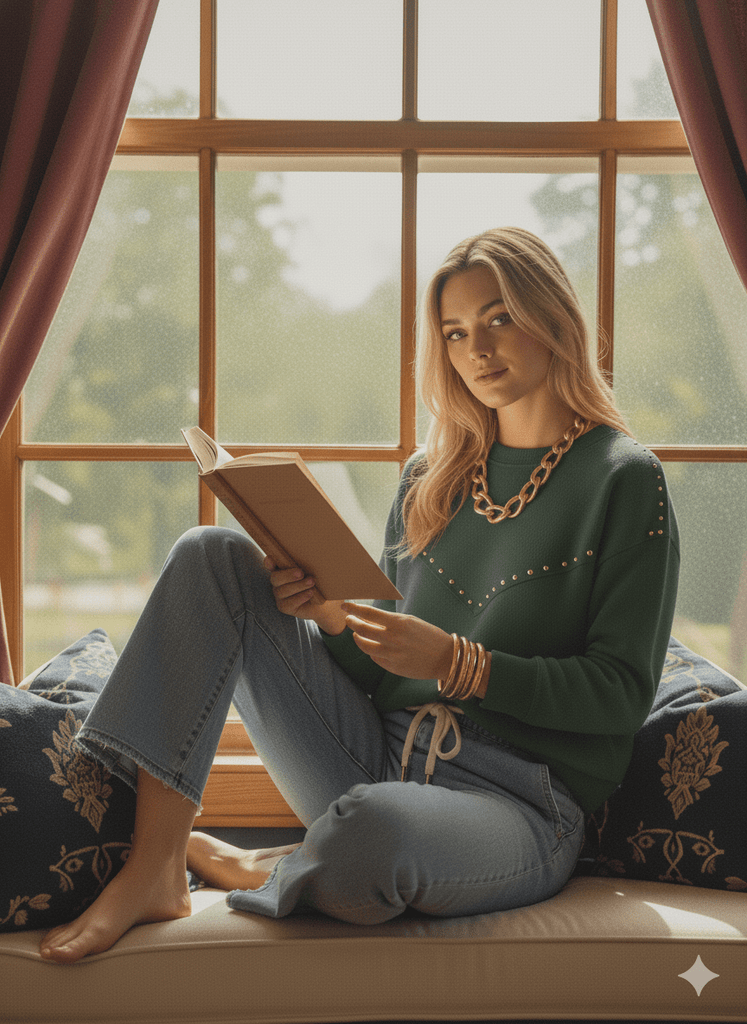 Spruce Green Studded Pullover - MISRED
