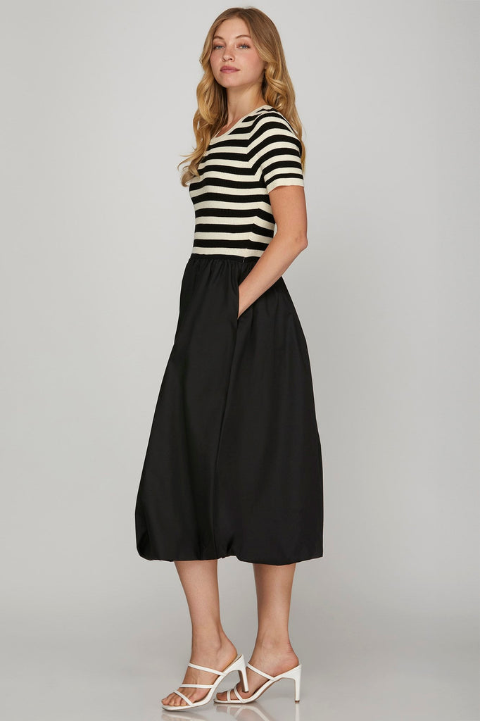 Stripe Top Bubble Hem Midi Dress - MISRED