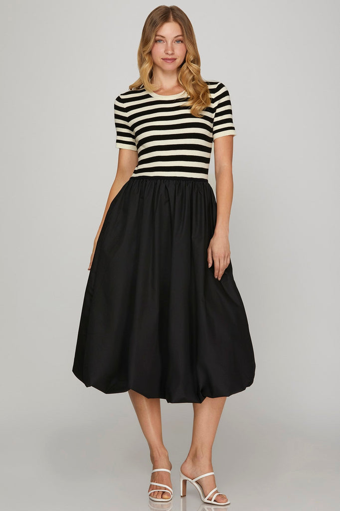 Stripe Top Bubble Hem Midi Dress - MISRED