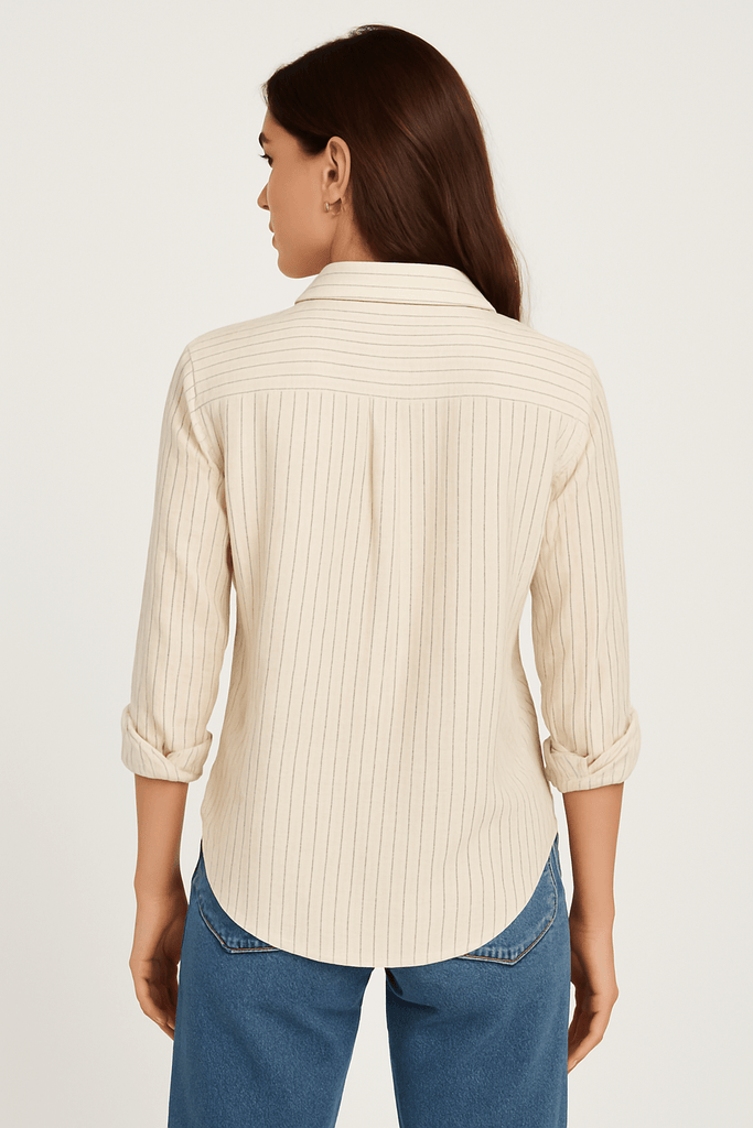 Striped Button Down Blouse - MISRED
