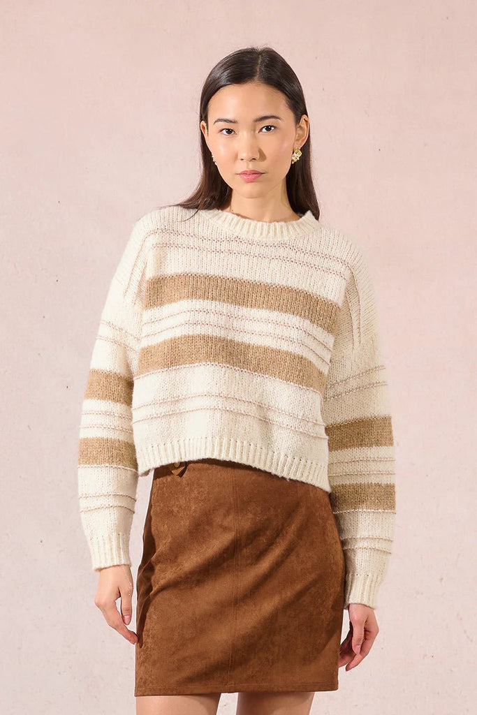 Striped Cream & Camel Knit Sweater - MISRED