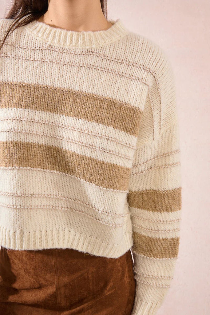 Striped Cream & Camel Knit Sweater - MISRED