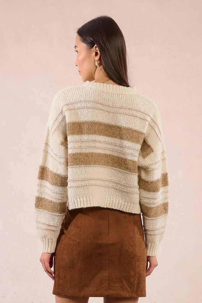 Striped Cream & Camel Knit Sweater - MISRED