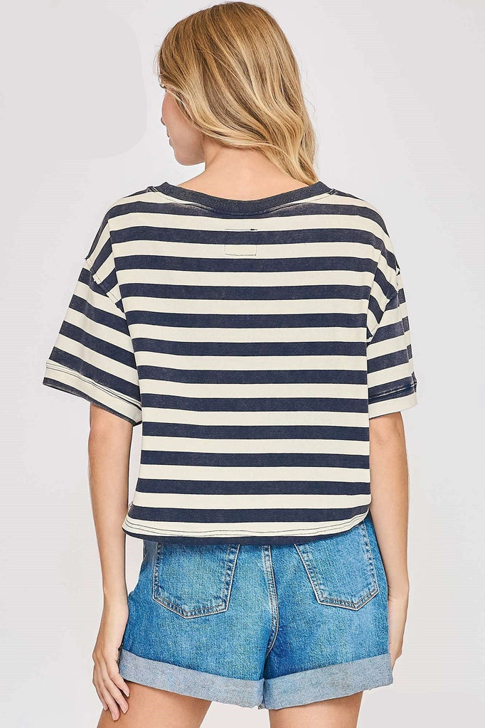 Striped Mineral Wash Slouch Tee - MISRED