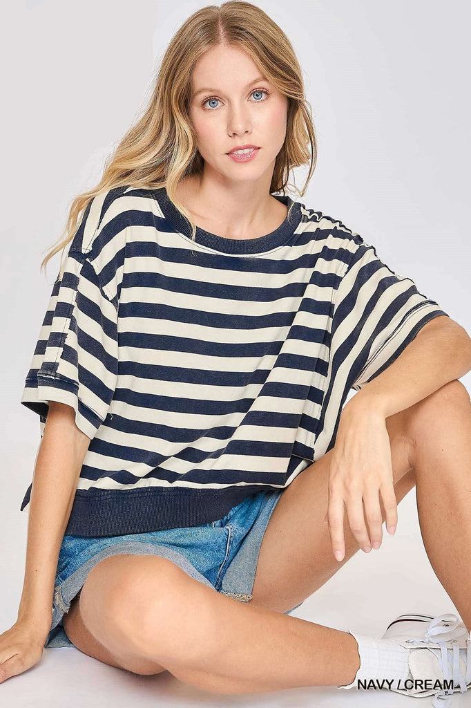 Striped Mineral Wash Slouch Tee - MISRED
