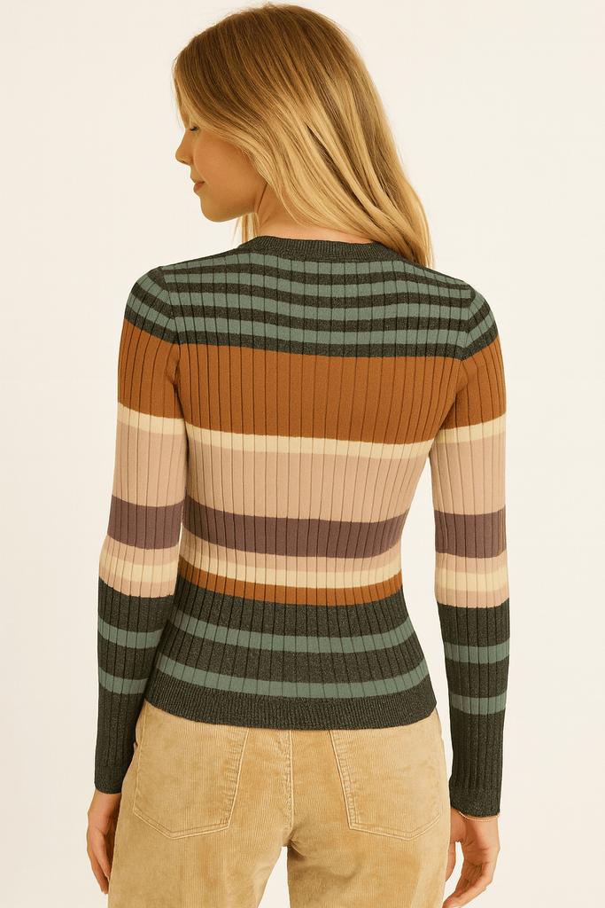 Striped Ribbed Knit Top - MISRED