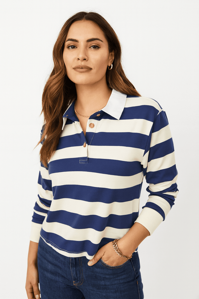 Striped Rugby Polo Top - MISRED