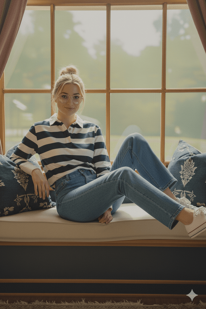 Striped Rugby Polo Top - MISRED