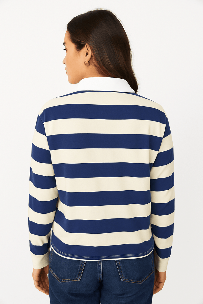 Striped Rugby Polo Top - MISRED