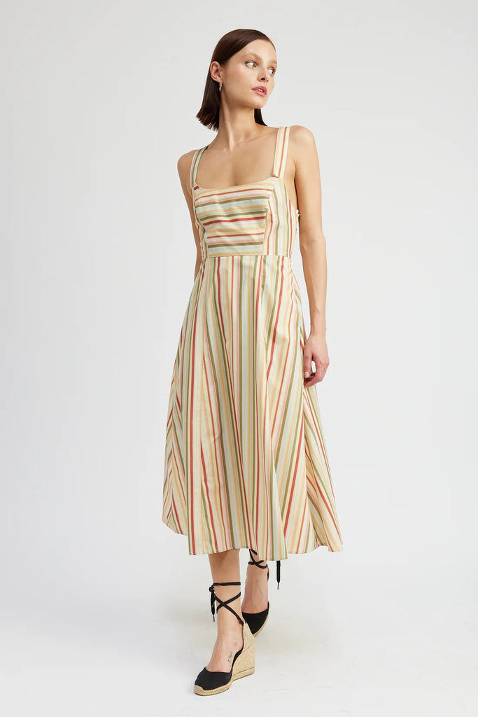 Striped Smocked Midi Dress - MISRED