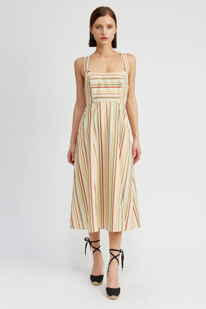 Striped Smocked Midi Dress - MISRED