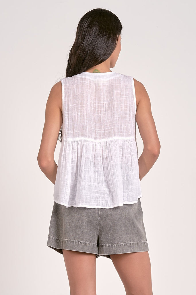 Summer White Sleeveless Top with Tie - MISRED