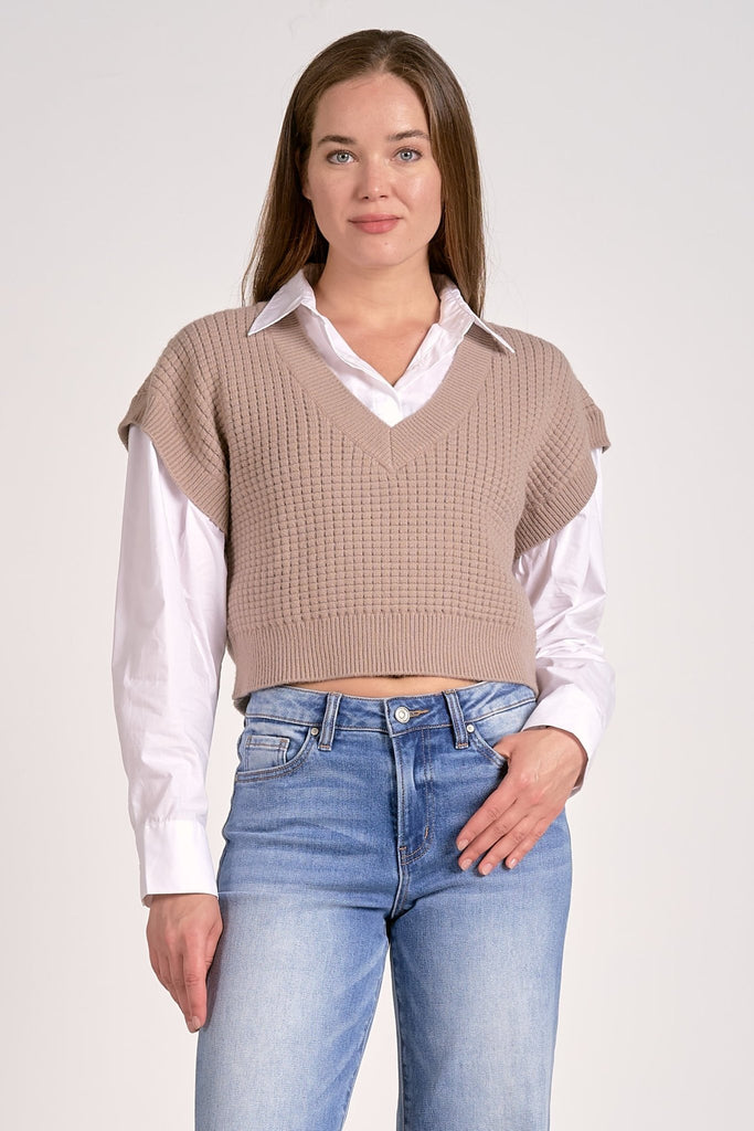 Sweater Vest Button Up Combo Top - MISRED