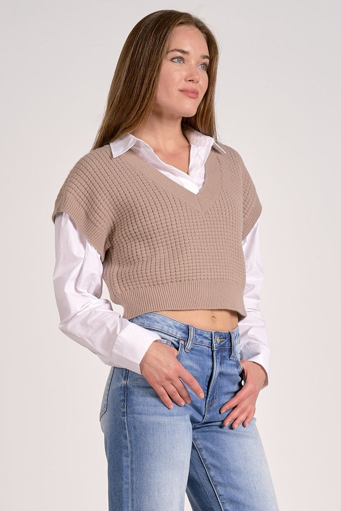 Sweater Vest Button Up Combo Top - MISRED