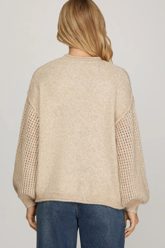 Sweater with Open Knit Sleeves - MISRED