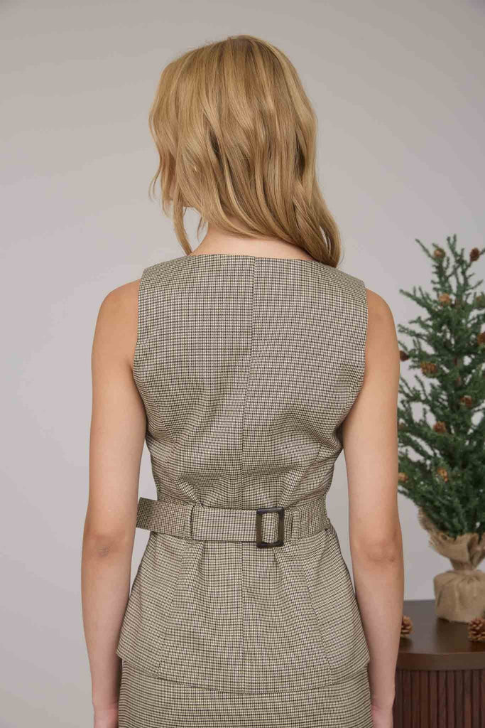 Tailored Houndstooth Button - Front Vest - MISRED