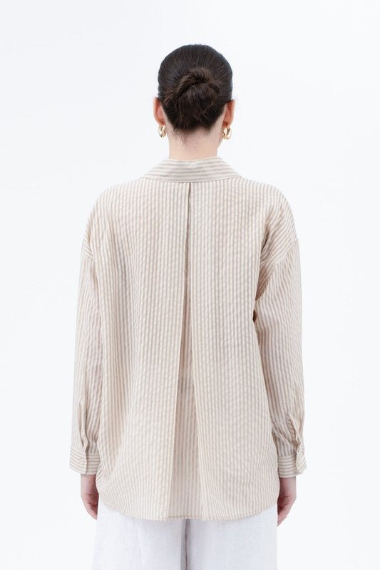 Tan Stripe Over Size Button Up - MISRED