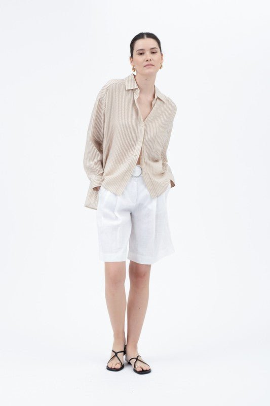 Tan Stripe Over Size Button Up - MISRED