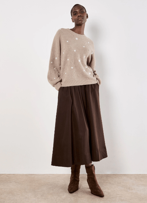 Taupe Daisy Embroidered Sweater - MISRED