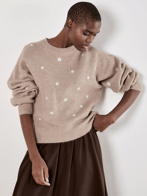 Taupe Daisy Embroidered Sweater - MISRED