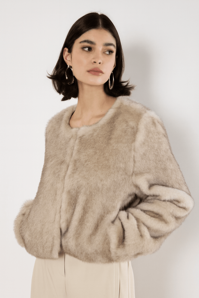 Taupe Faux Fur Jacket - MISRED