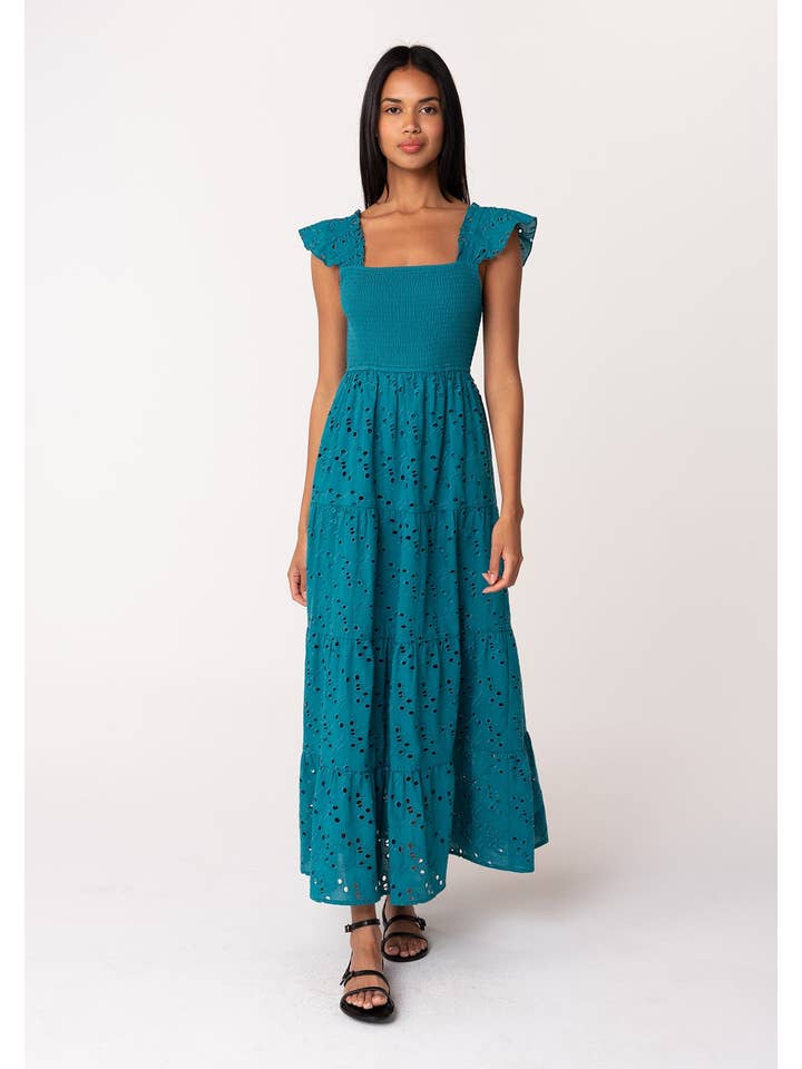 Teal Embroidered Eyelet Maxi - MISRED