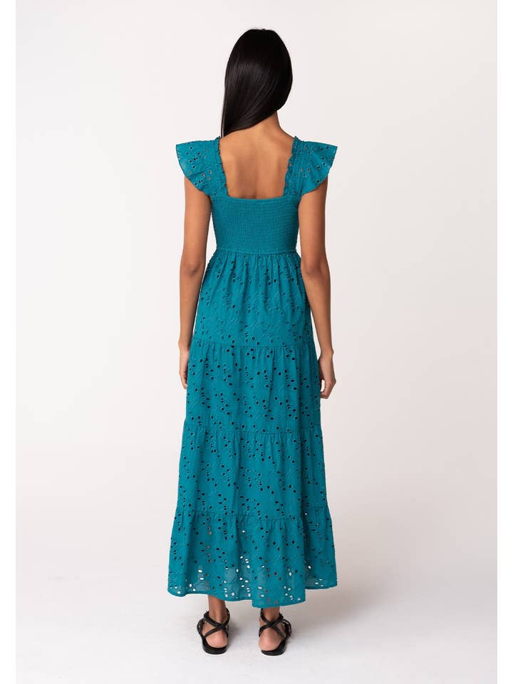 Teal Embroidered Eyelet Maxi - MISRED
