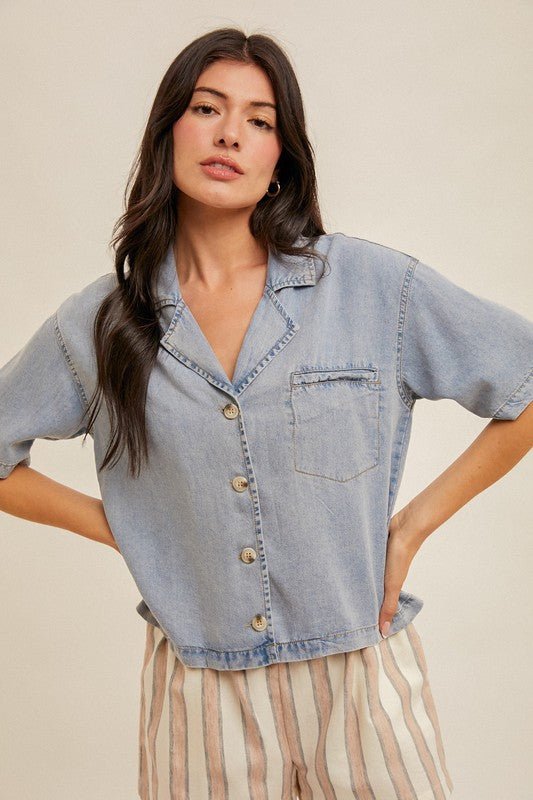 Tencel Short Sleeve Button Down Top - MISRED