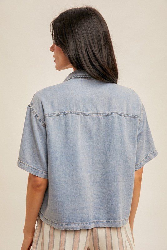 Tencel Short Sleeve Button Down Top - MISRED