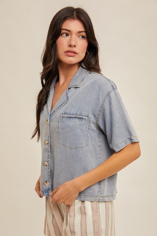 Tencel Short Sleeve Button Down Top - MISRED